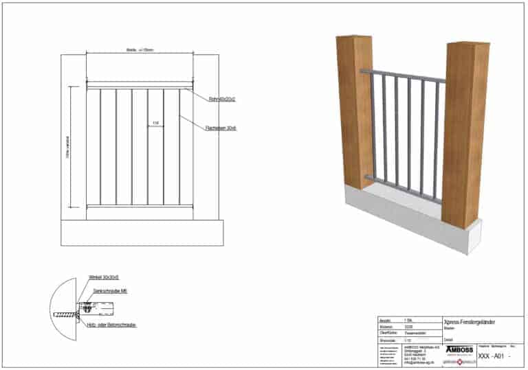 Französischer Balkon technische Zeichnung