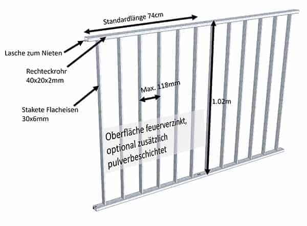 Zeichnung Material u. Abmessungen